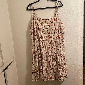Cream Floral Spaghetti Strap Sundress with Red Flowers